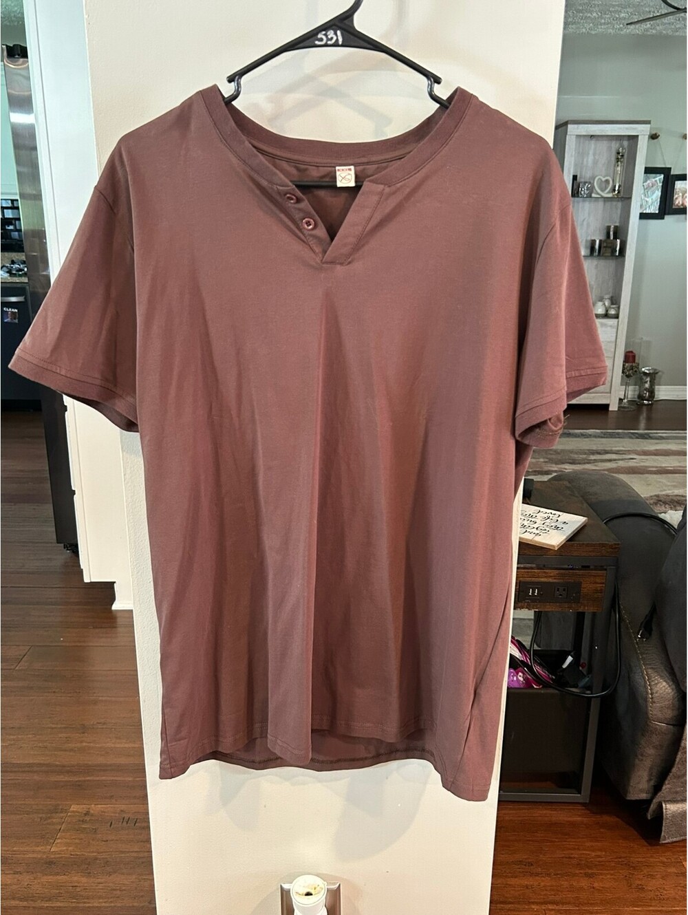 Brown Split Neck T-Shirt